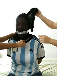 Gagged Woman Hogtied With Pantyhose Encasement - Selfgags